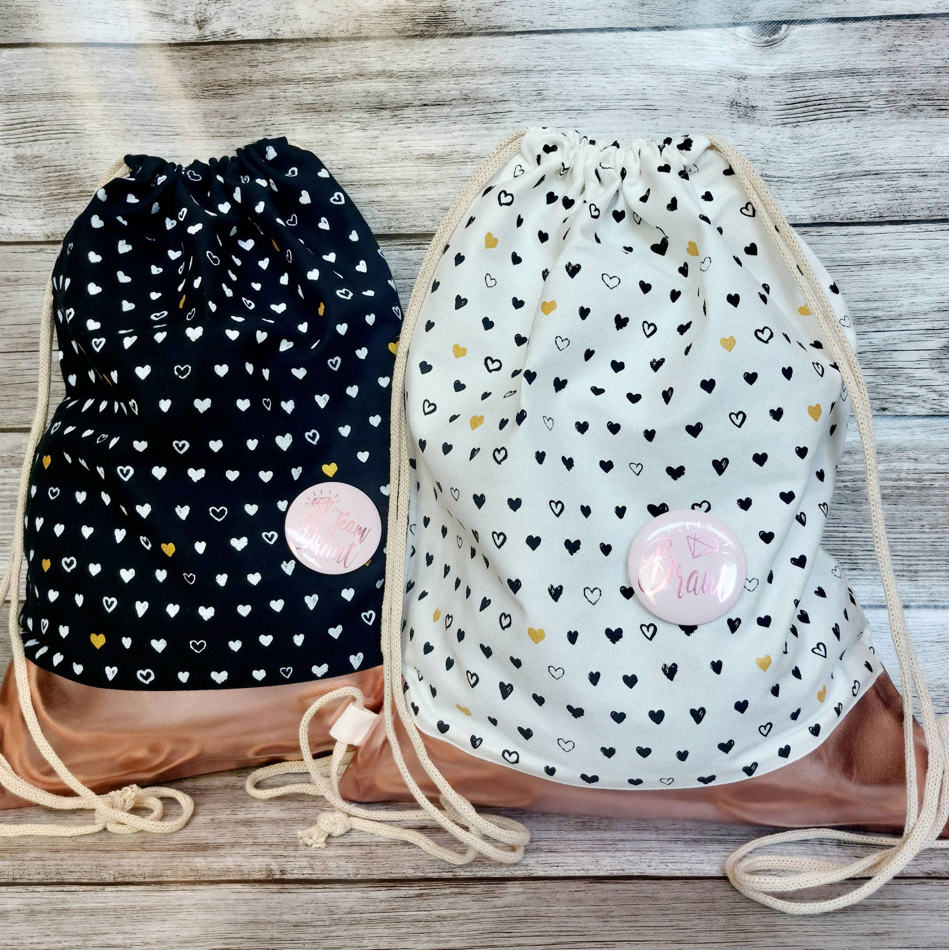 Jga-Turnbeutel Für Damen - Herzen Mit Button Und Roségold-Borte von LiviettaShop