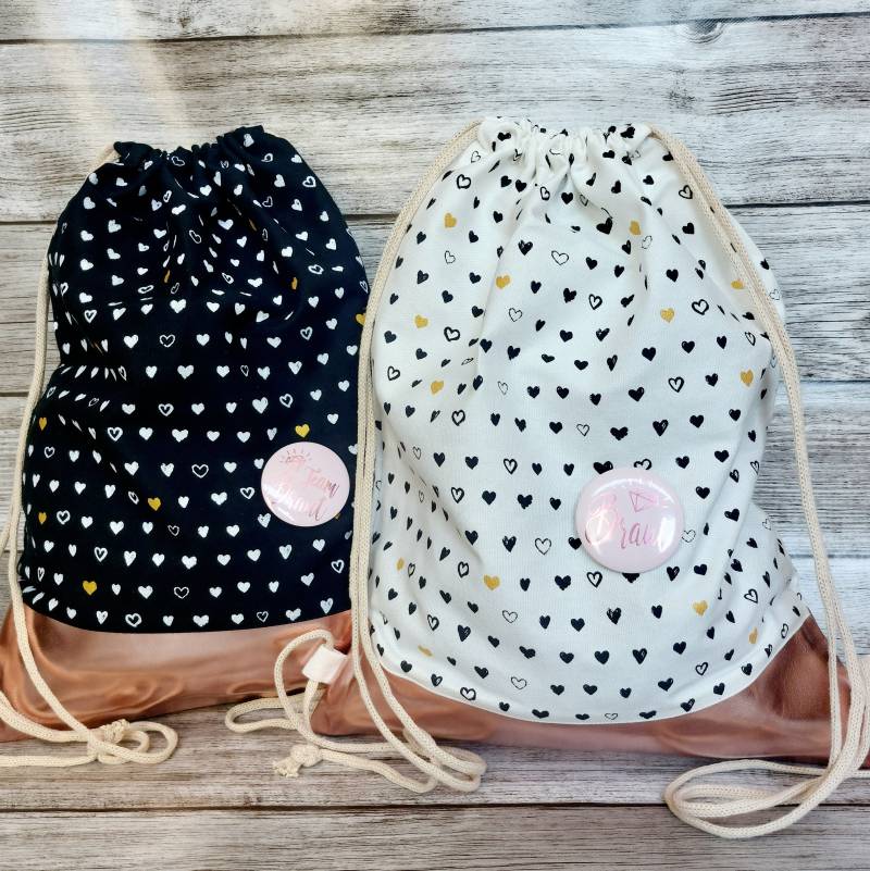 Jga-Turnbeutel Für Damen - Herzen Mit Button Und Roségold-Borte von LiviettaShop