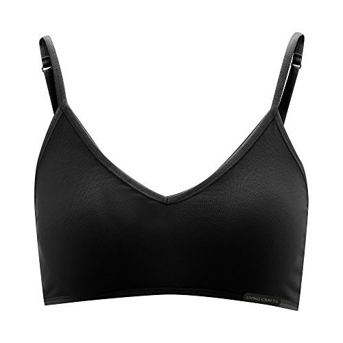 Living Crafts - Camilla | Pullover BH Bio-Baumwolle Sport-BH, Top Weste, Bralette Bustier | Bequem, weich, bügellos für Damen (Black, L) von Living Crafts