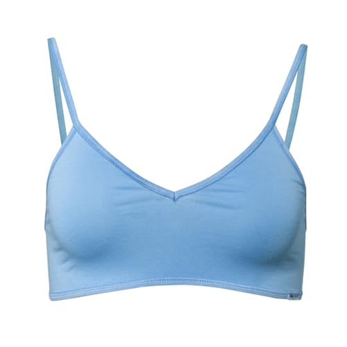 Living Crafts - Camilla | Pullover BH Bio-Baumwolle Sport-BH, Top Weste, Bralette Bustier | Bequem, weich, bügellos für Damen (Forget-me-not, L) von Living Crafts