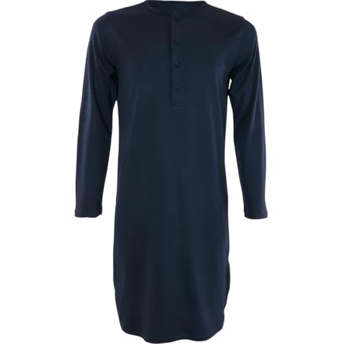 Living Crafts - Dominique | Retro-Nachthemd - Bio-Baumwolle, schlaftshirt Unisex, Interlock-Jersey, Rundhalsausschnitt, Dopplenahtsaum (Dark Navy, L) von Living Crafts