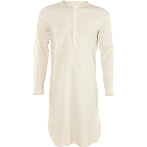 Living Crafts - Dominique | Retro-Nachthemd - Bio-Baumwolle, schlaftshirt Unisex, Interlock-Jersey, Rundhalsausschnitt, Dopplenahtsaum (Natural, L) von Living Crafts