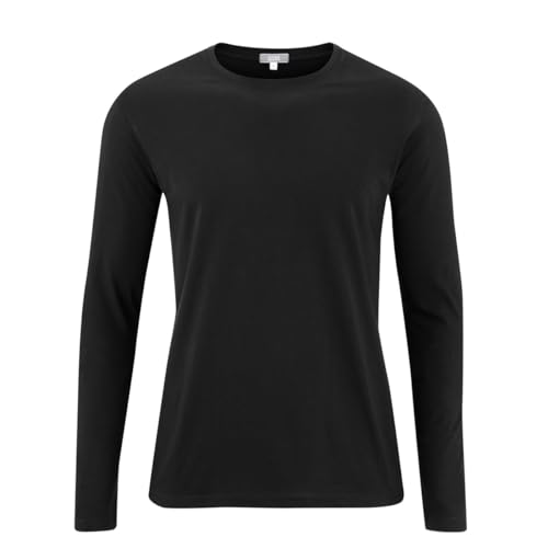 Living Crafts - FRANK | Langarm-Shirt - Hochwertiges Single Jersey mit Rundhalsausschnitt und Feinripp-Abschluss, Vielseitig Kombinierbar, Umweltfreundlicher Alleskönner mit Stil (, Black) von Living Crafts