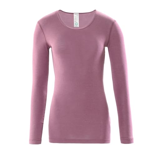 Living Crafts - Felicia | Langarm-Shirt - Funktionale und Elegante Unterwäsche, Bio-Wolle und Seide, Atmungsaktiv, V-Ausschnitt mit Spitzenborte (, Light Pink) von Living Crafts