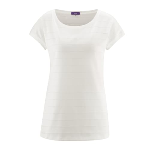 Living Crafts - Ivoire | Schlaf-Shirt - Bio-Baumwolle, Raffiniertes Lochmuster-Design, U-Boot Ausschnitt, Angeschnittene Ärmel, Feinripp-Bündchen (L, Offwhite) von Living Crafts