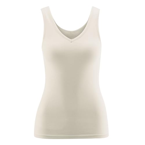 Living Crafts - Janine | V-Neck-Trägertop - Bequemes Feinripp-Design, ohne Seitennähte, Tiefer V-Ausschnitt, hochwertig und nachhaltig 100% Bio-Baumwolle (36/38, Natural) von Living Crafts