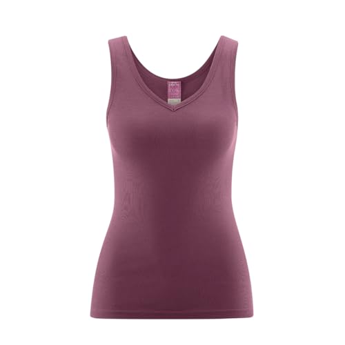 Living Crafts - Janine | V-Neck-Trägertop - Bequemes Feinripp-Design, ohne Seitennähte, Tiefer V-Ausschnitt, hochwertig und nachhaltig 100% Bio-Baumwolle (48/50, Dark Rose) von Living Crafts