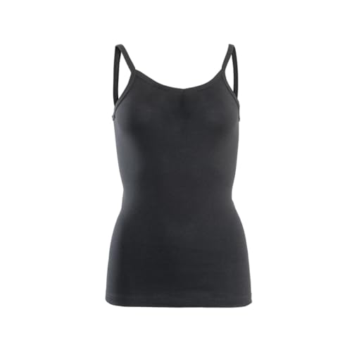 Living Crafts - Julia | Spaghettiträger-Top - Hochwertiges Feinripp, Bequeme Passform ohne Seitennähte, Tiefer Rundhalsausschnitt, Doppelnahtsaum, Bio-Baumwolle (L, Black) von Living Crafts