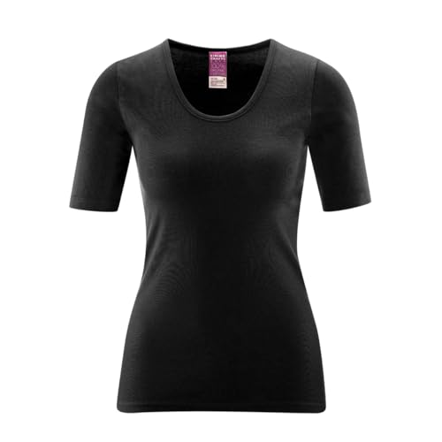 Living Crafts - Juliane | Kurzarm-Shirt - Bio-Baumwolle, Feinripp, Ohne Seitennähte, Tiefer Ausschnitt, Doppelnahtsaum (48/50, Black) von Living Crafts