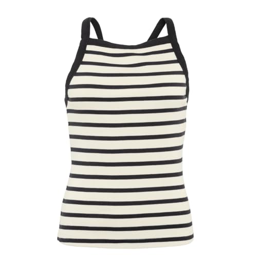 Living Crafts - Ramona | Top - Hochwertiges RIPP-Strick, Kreuz-Rücken Design, Luftige Sommerkleidung, Stil der Côte d’Azur (L, Sandshell/Black) von Living Crafts