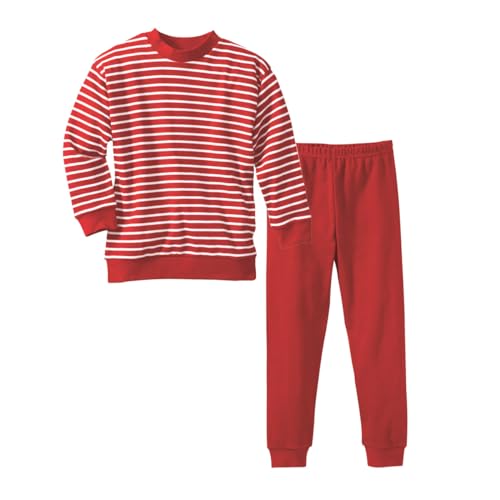 Living Crafts - Kinder Pajamas | Schlafanzug - Bequem, Interlock-Stoff, Rundhalsausschnitt, Elastischer Bund, Bio-Baumwolle (128, White/Red Striped) von Living Crafts