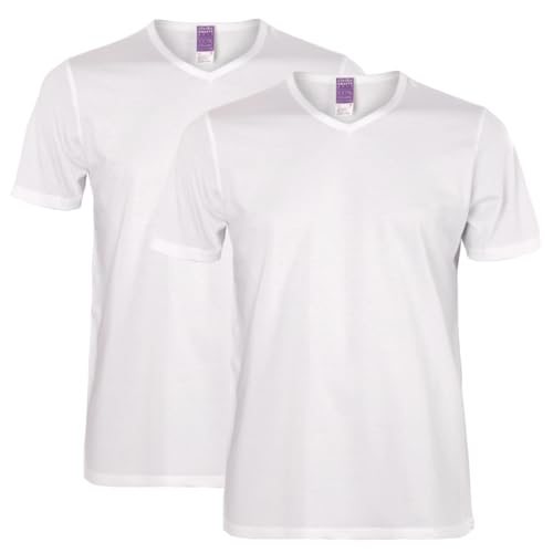 Living Crafts - Dean | T-Shirt, 2er-Pack - Bio-Baumwolle, Single Jersey, V-Ausschnitt, Einsatz als Unterhemd, Doppelnahtsaum (, White) von Living Crafts