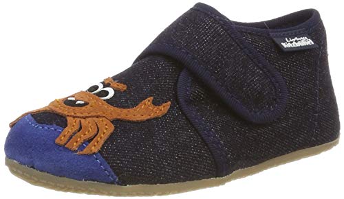 Living Kitzbühel Baby-Jungen Babyklettschuh Bär und Krabbe Hausschuhe, Blau (Nachtblau 590), 20 EU von Living Kitzbühel