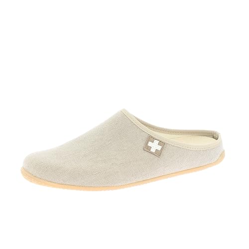 Living Kitzbühel Baumwoll Pantoffel - Weiche Hausschuhe Damen Herren aus Baumwolle - Atmungsaktiv & rutschfest - Handgefertigt in Europa Linen, 45 von Living Kitzbühel