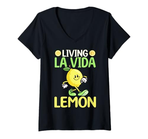 Damen Living La Vida Lemon Cute Walking Citrus T-Shirt mit V-Ausschnitt von Living La Vida Lemon Funny Citrus Pun Humor