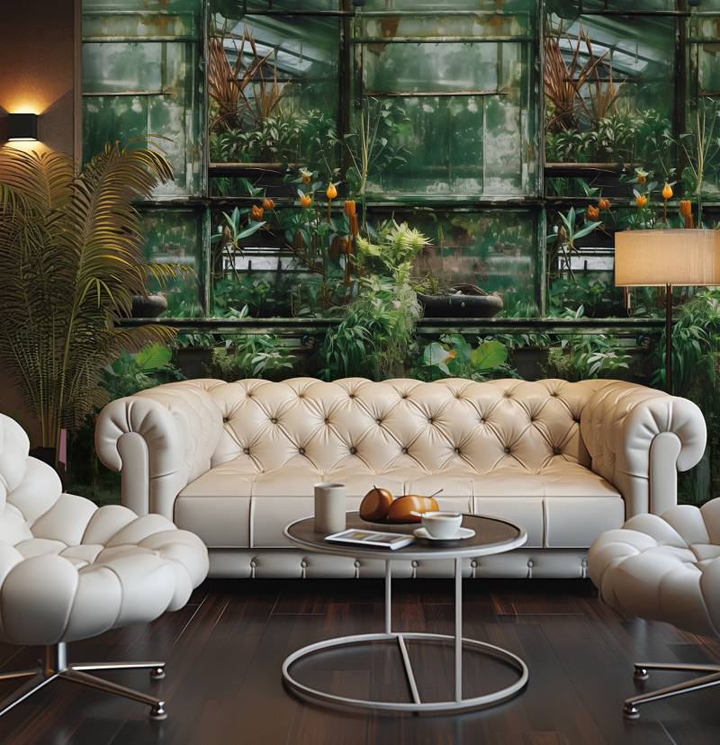 living walls Vliestapete "Fototapete Gewächshaus Vintage Grün erweiterbar" tropisch strukturiert von Living Walls