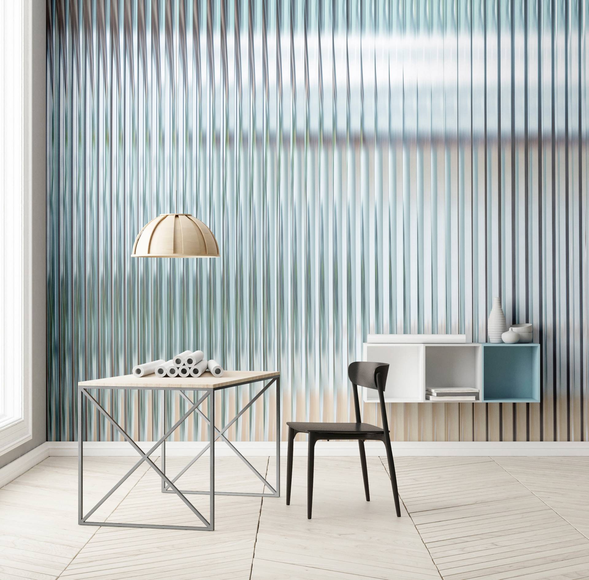 living walls Vliestapete "Fototapete Glasoptik Vertikal Blau Weiß Modern" matt glatt von Living Walls