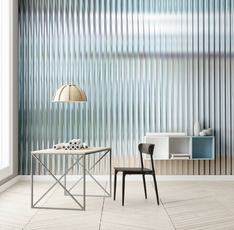 living walls Vliestapete "Fototapete Glasoptik Vertikal Blau Weiß Modern" matt glatt von Living Walls