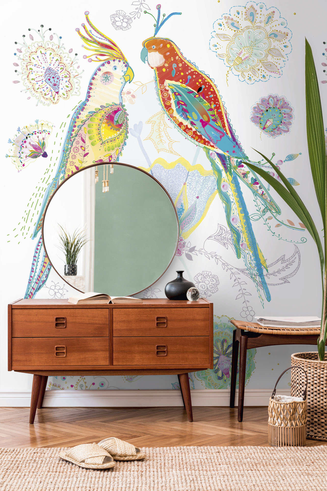 living walls Vliestapete "House of Turnowsky Fototapete Blumen" gemustert  matt  neutral glatt Vogeltapete Floral Tapeten Wohnzimmer Schlafzimmer Küche Design Optik von Living Walls