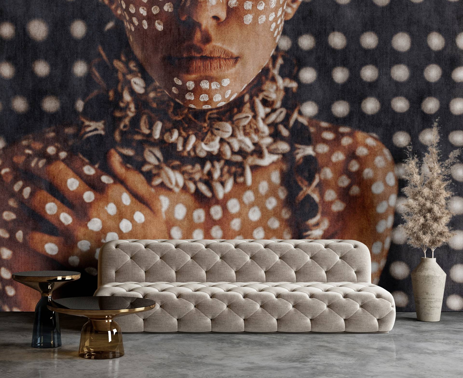 living walls Vliestapete "Portraittapete Punktmuster Braun Beige Tribal Look" matt glatt von Living Walls