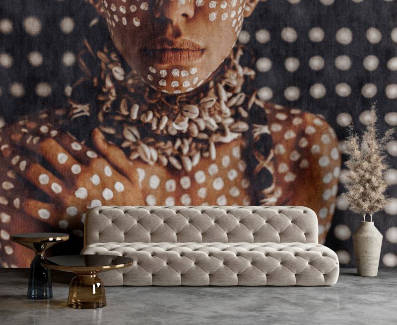 living walls Vliestapete "Portraittapete Punktmuster Braun Beige Tribal Look" matt glatt von Living Walls
