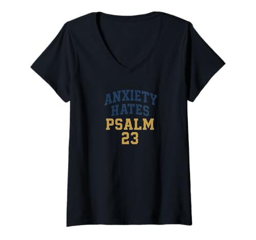 Damen Angst hasst Psalm 23 - Christlicher Glaube Typografie T-Shirt mit V-Ausschnitt von Living2Serve Inspired