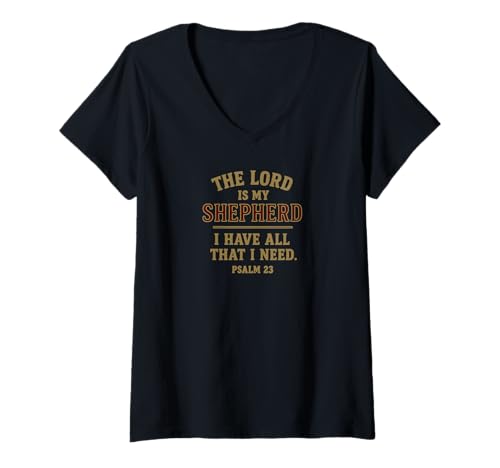 Damen Der Herr ist Mein Hirte Psalm 23 Christliche Inspiration T-Shirt mit V-Ausschnitt von Living2Serve Inspired