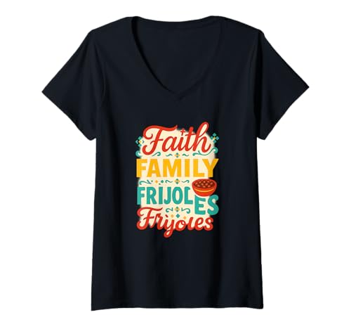 Damen Glaube, Familie, Frijoles, hispanisches Erbe mit lateinischem Geschmack T-Shirt mit V-Ausschnitt von Living2Serve Inspired