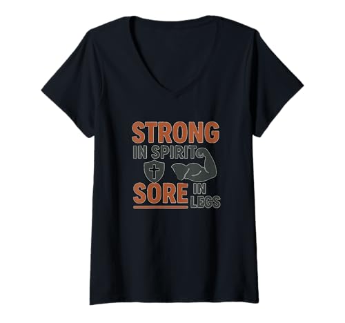 Damen Stark im Geist, Wunden in den Beinen | Christian Gym Humor Apparel T-Shirt mit V-Ausschnitt von Living2Serve Inspired