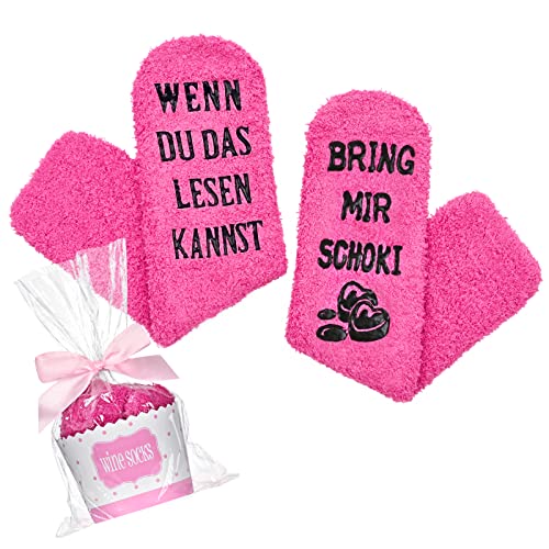 Livole Geschenke für Frauen, Freundin, Freund, Frau, Mama, Schwester, Lustige Damen Socken mit Geschenkverpackung, Weihnachtsgeschenke, Wenn du das lesen Kannst Bring mir Schoki, Weihnachtssocken von Livole