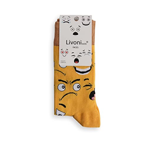 Livoni Unisex Cotton Regular Socks with Colorful and Fun Designs, Size: 39-42, Model Name: Faces- Regular Socks von Livoni