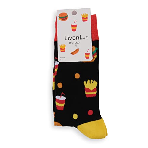 Livoni Unisex Cotton Regular Socks with Colorful and Fun Designs, Size: 39-42, Model Name: Fast Food - Regular Socks von Livoni