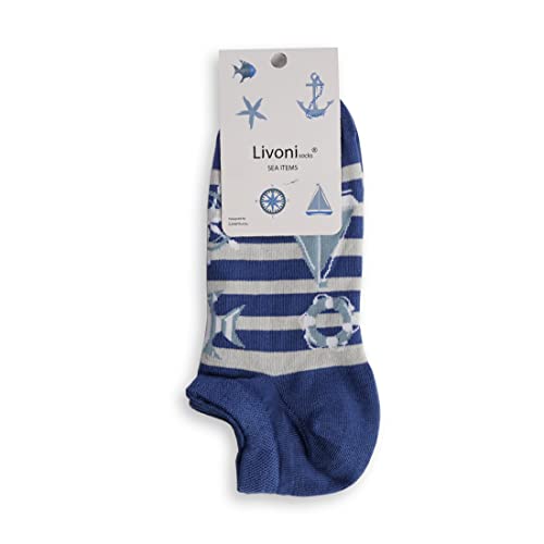 Livoni Unisex Cotton Sneaker Socks with Colorful and Fun Designs, Size: 35-38, Model Name: Sea Items -Low Socks von Livoni