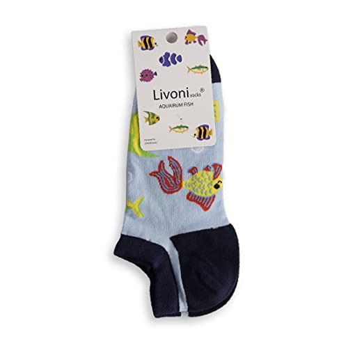 Livoni Unisex Cotton Sneaker Socks with Colorful and Fun Designs, Size: 39-42, Model Name: Aquarium Fish -Low Socks von Livoni