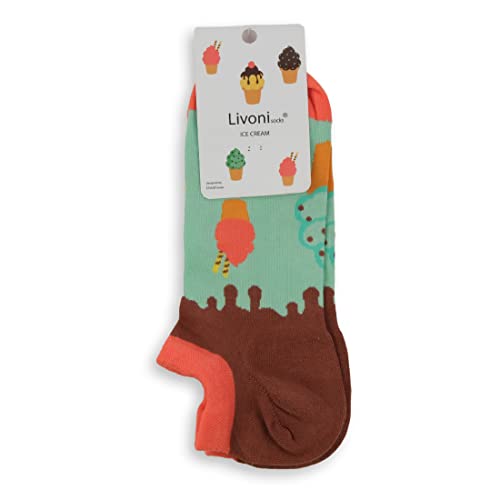 Livoni Unisex Cotton Sneaker Socks with Colorful and Fun Designs, Size: 39-42, Model Name: Ice Cream-Low Socks von Livoni