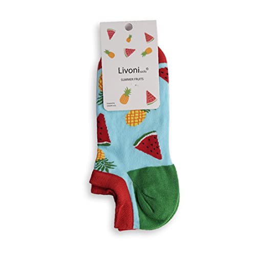 Livoni Unisex Cotton Sneaker Socks with Colorful and Fun Designs, Size: 43-46, Model Name: Summer Fruits -Low Socks von Livoni