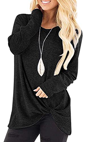 Damen Langarmshirt Rundhals Oberteile Casual Lose Tshirt Einfarbige Langen Ärmeln Shirts Basic Baumwolle Tunika Bluse Tops (Schwarz, S) von Livonmone