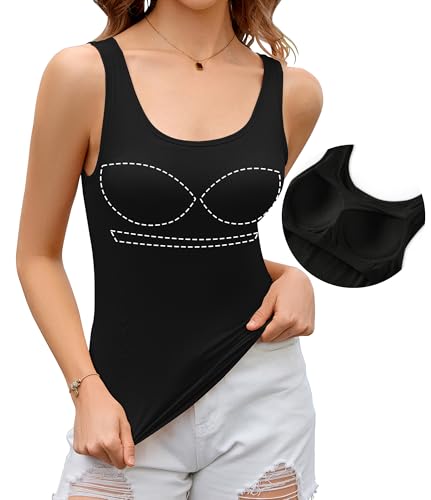 Livonmone Damen Sommer Tank Top Unterhemd Integriertem BH Ärmellose Yoga Workout Oberteil Schwarz L von Livonmone