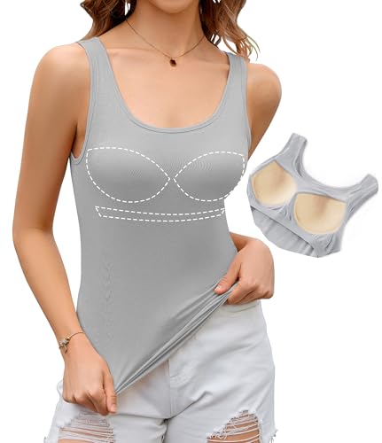 Livonmone Damen Sommer Tank Top Unterhemd Integriertem BH Ärmellose Yoga Workout Oberteil Hellgrau M Livonmone Damen Sommer Tank Top Unterhemd Integriertem BH Ärmellose Yoga Workout Oberteil Hellgrau M von Livonmone