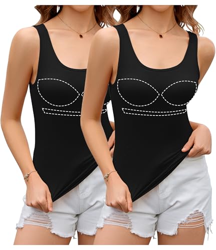 Livonmone Damen Sommer Tank Top Unterhemd Integriertem BH Ärmellose Yoga Workout Oberteil Schwarz+Schwarz S von Livonmone