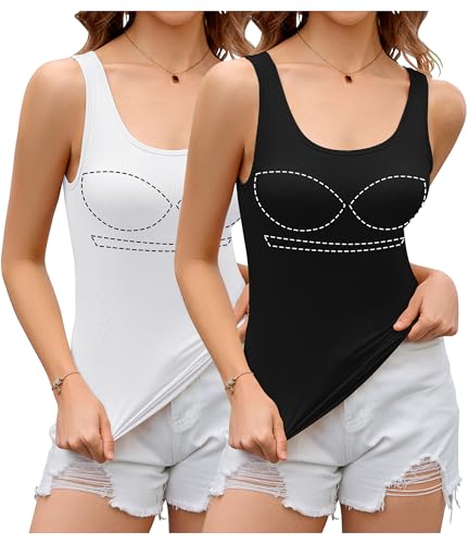 Livonmone Damen Sommer Tank Top Unterhemd Integriertem BH Ärmellose Yoga Workout Oberteil Weiß+Schwarz XL von Livonmone