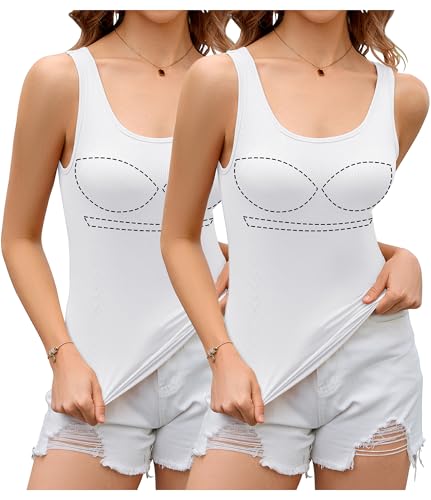 Livonmone Damen Sommer Tank Top Unterhemd Integriertem BH Ärmellose Yoga Workout Oberteil Weiß+Weiß XL von Livonmone