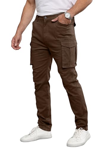 Livonmone Herren Cargohose Baumwolle Freizeithose Slim Fit Arbeitshose Chino Hose Outdoorhose mit 6 Taschen Braun L von Livonmone