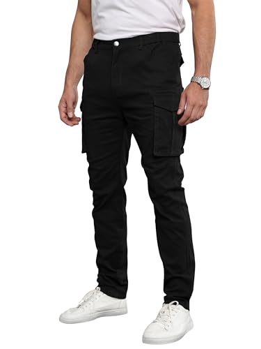 Livonmone Herren Cargohose Baumwolle Freizeithose Slim Fit Arbeitshose Chino Hose Outdoorhose mit 6 Taschen Schwarz L von Livonmone