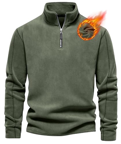 Livonmone Herren Fleece Pullover Warmes Microfleece Sweatshirt Half Zip Fleecepullover Armee Grün 3XL von Livonmone