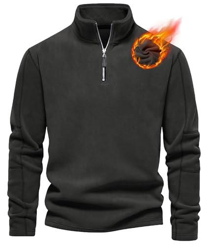 Livonmone Herren Fleece Pullover Warmes Microfleece Sweatshirt Half Zip Fleecepullover für Herbst und Winter Dunkelgrau 2XL von Livonmone