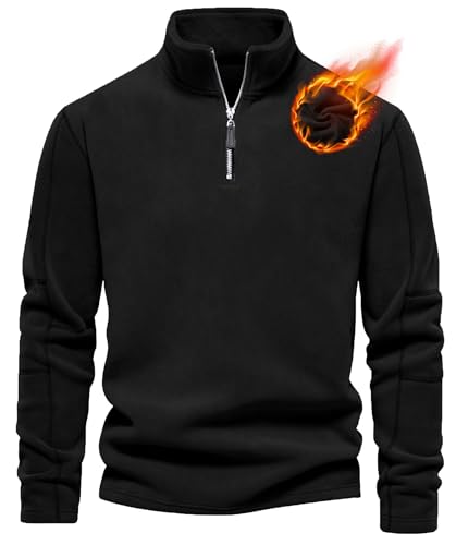 Livonmone Herren Fleece Pullover Warmes Microfleece Sweatshirt Half Zip Fleecepullover für Herbst und Winter Schwarz XL von Livonmone