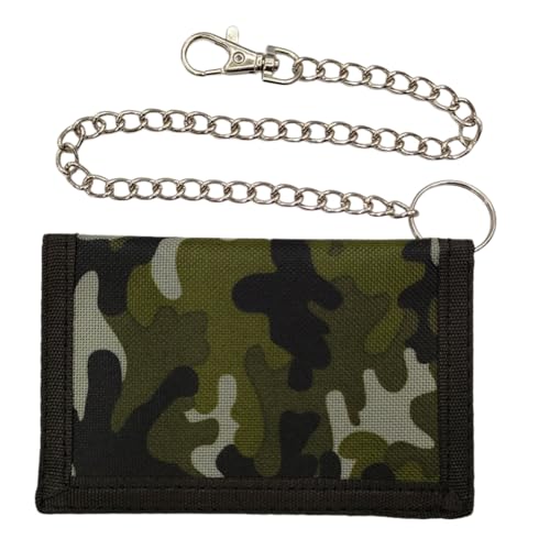 Livoravoli Geldbeutel Kinder, Slim Geldbörse Camo Portmonee Kinder mit Kette Clip Reißverschluss Faltbare Dreifache Portemonnaie Kindergeldbeutel Jungs Wallet für Teenager Jungen Herren（A） von Livoravoli