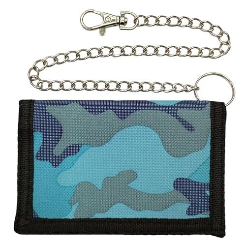 Livoravoli Geldbeutel Kinder, Slim Geldbörse Camo Portmonee Kinder mit Kette Clip Reißverschluss Faltbare Dreifache Portemonnaie Kindergeldbeutel Jungs Wallet für Teenager Jungen Herren（D） von Livoravoli