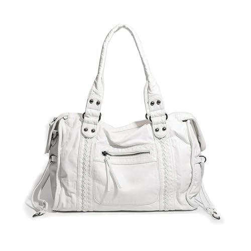 Livoravoli Nieten Tragetasche Damen Groß Slouchy Handtasche Vintage Tasche Gross City Tote Bag Y2k Schultertasche Punk-stil Ledertasche Weiß von Livoravoli